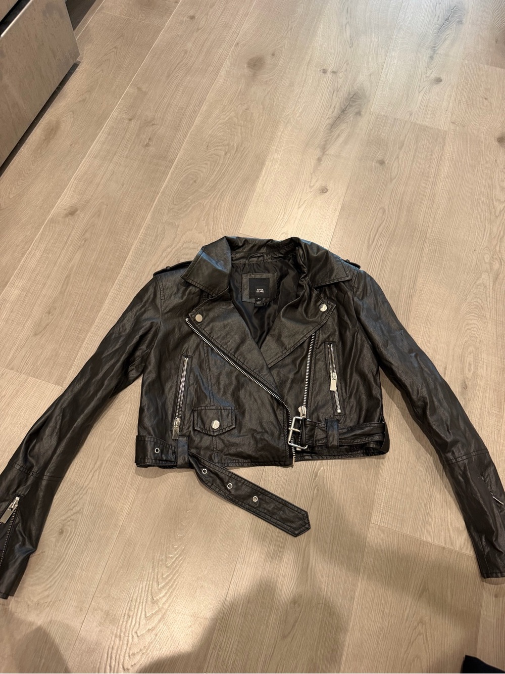 Classic Black Leather Moto Jacket - river island